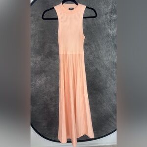 Express Pastel Peach Ribbed Knit Pleated Midi Dress Sleeveless XS